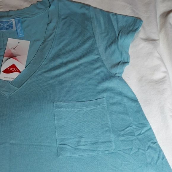 NWT Survival Brand Pocket Tee Aqua T-Shirts V Neck - Picture 2 of 4